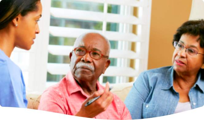 caregiver talking to her patients